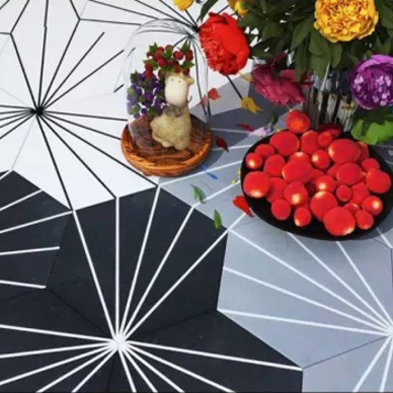 Gạch Bông lục giác xám tia trắng KT 200x230x115mm mã 23006