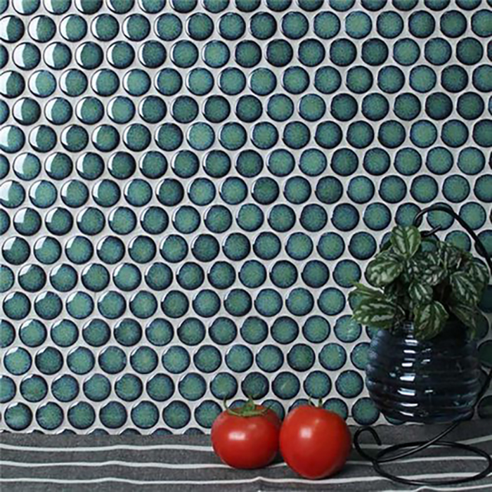 Gạch Mosaic bi tròn xanh bóng rạn 19EB-D77