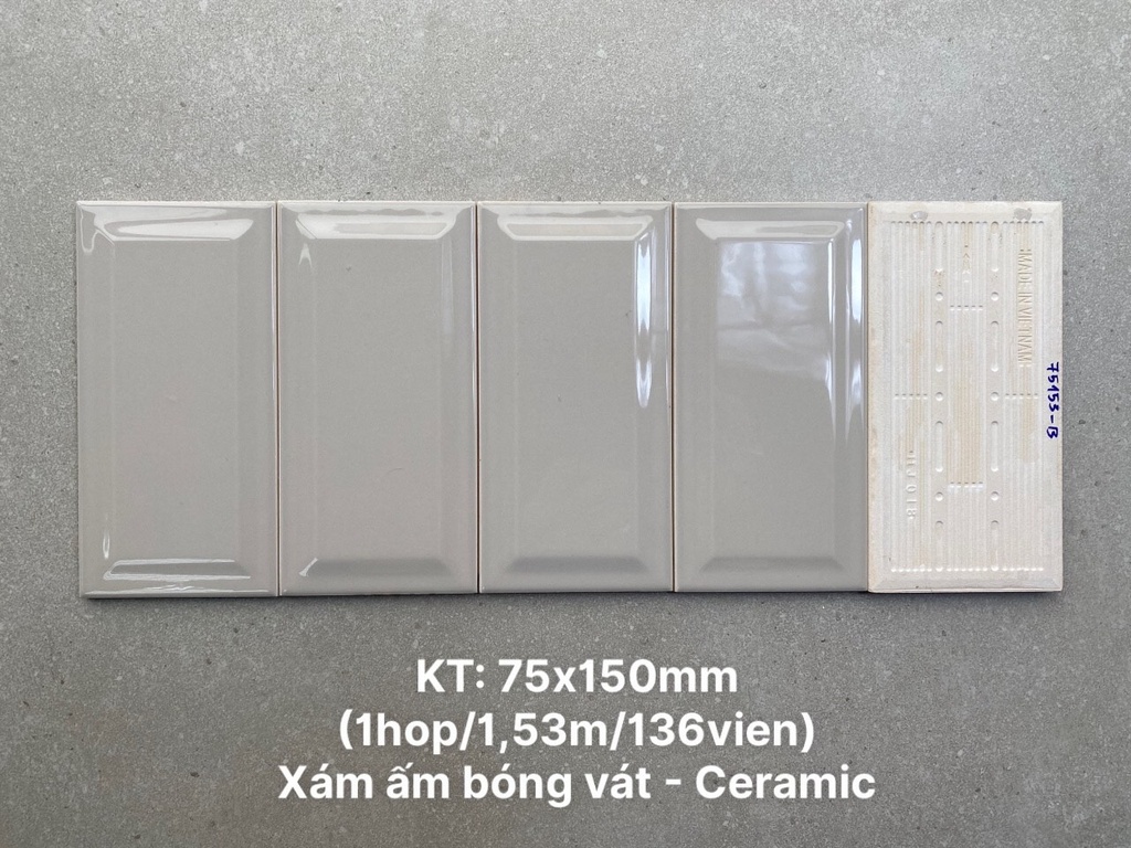 Gạch thẻ Việt Nam xám bóng KT 75x150mm mã loại 1  mã STA75153-B