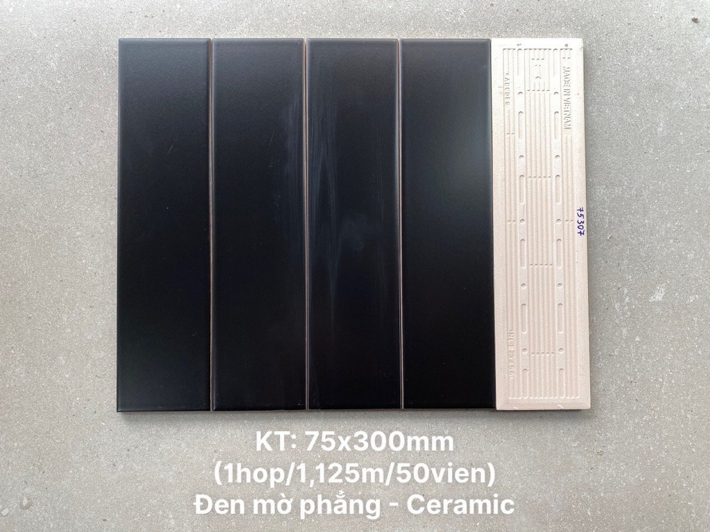 Gạch thẻ màu đen men mờ 75x300mm hàng ưu mã STA75307M_S (1h/1.125m/50v)