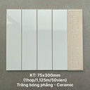 Gạch thẻ cao cấp trắng bóng phẳng KT 75x300mm PSTA75300 (1h/1.125m/50v)