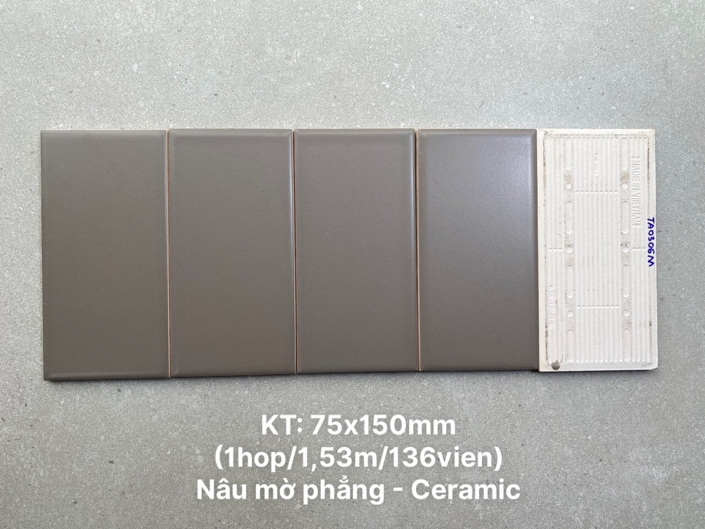 Gạch thẻ nâu đậm mờ phẳng KT 75x150mm TA0306M