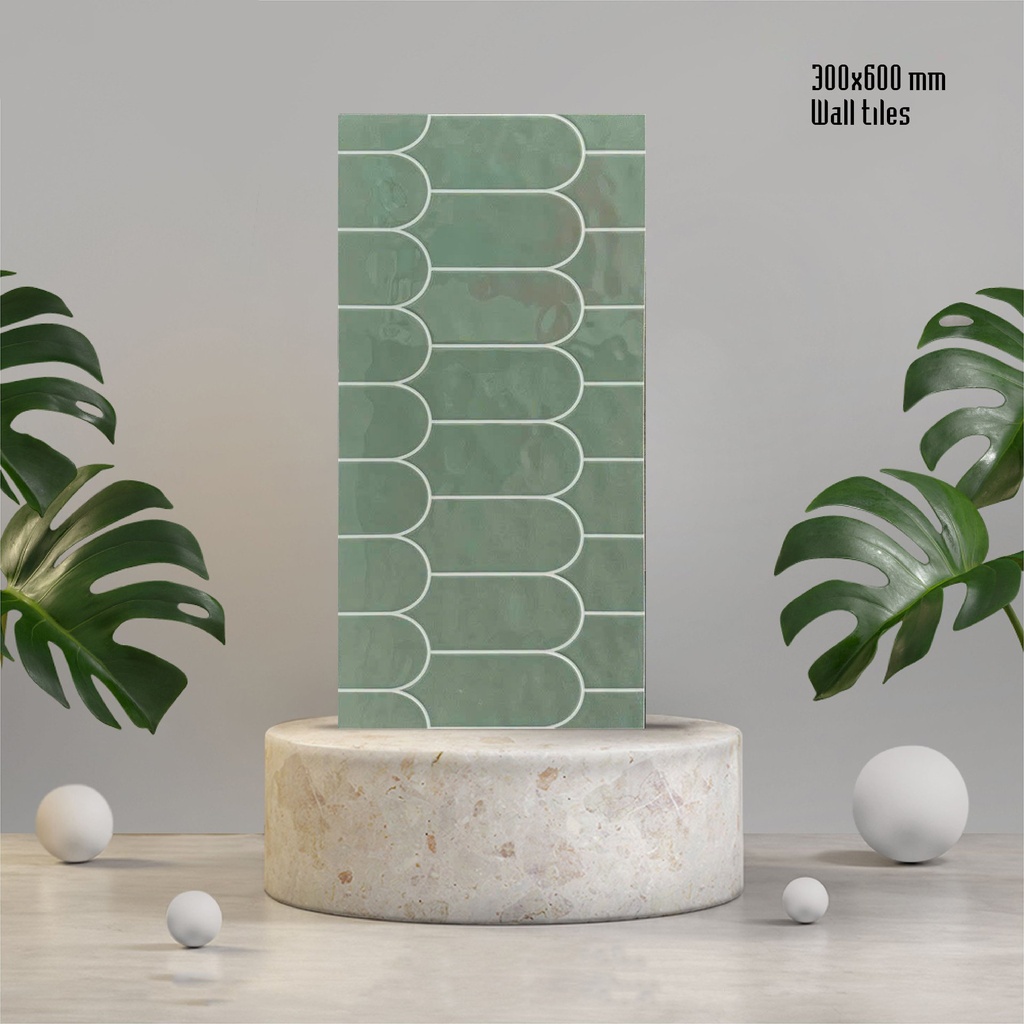 Gạch ốp tường xanh lá nhạt họa tiết lông vũ KT 300x600mm (N9306-0H/N9306_01) 1h/1.44m/8v