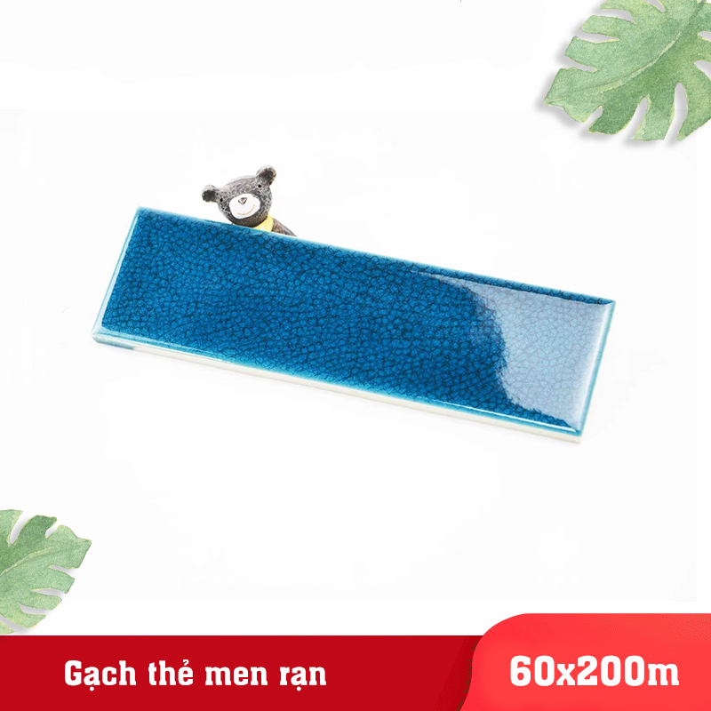 Gạch thẻ gốm men rạn xanh dương đậm KT 60x200mm MBL60218