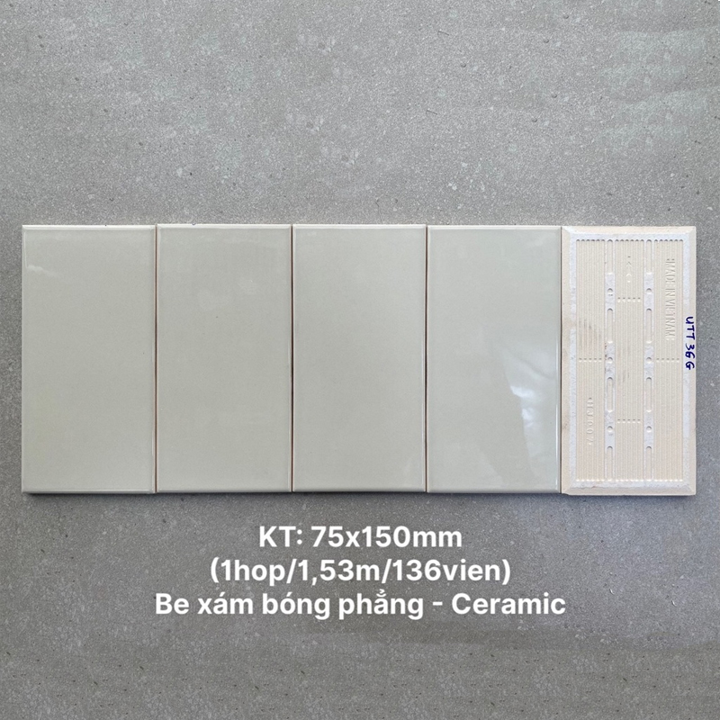 Gạch thẻ Việt Nam xám bóng KT 75x150mm loại 1 mã UTT36G