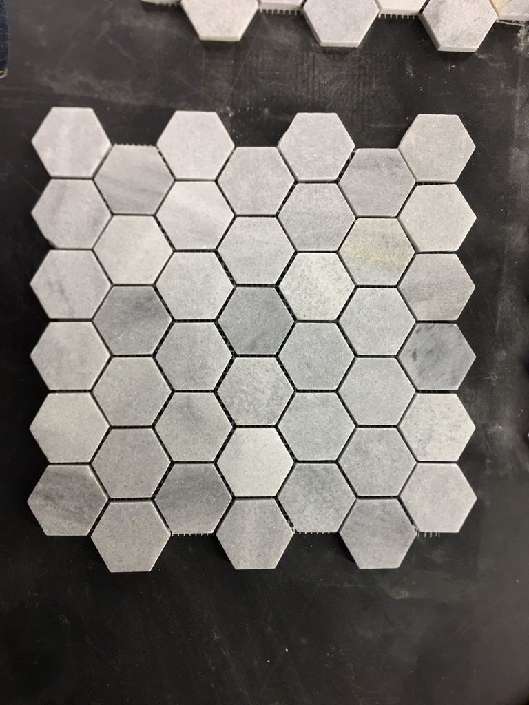 Mosaic đá tự nhiên lục giác xám kt chip 48x48