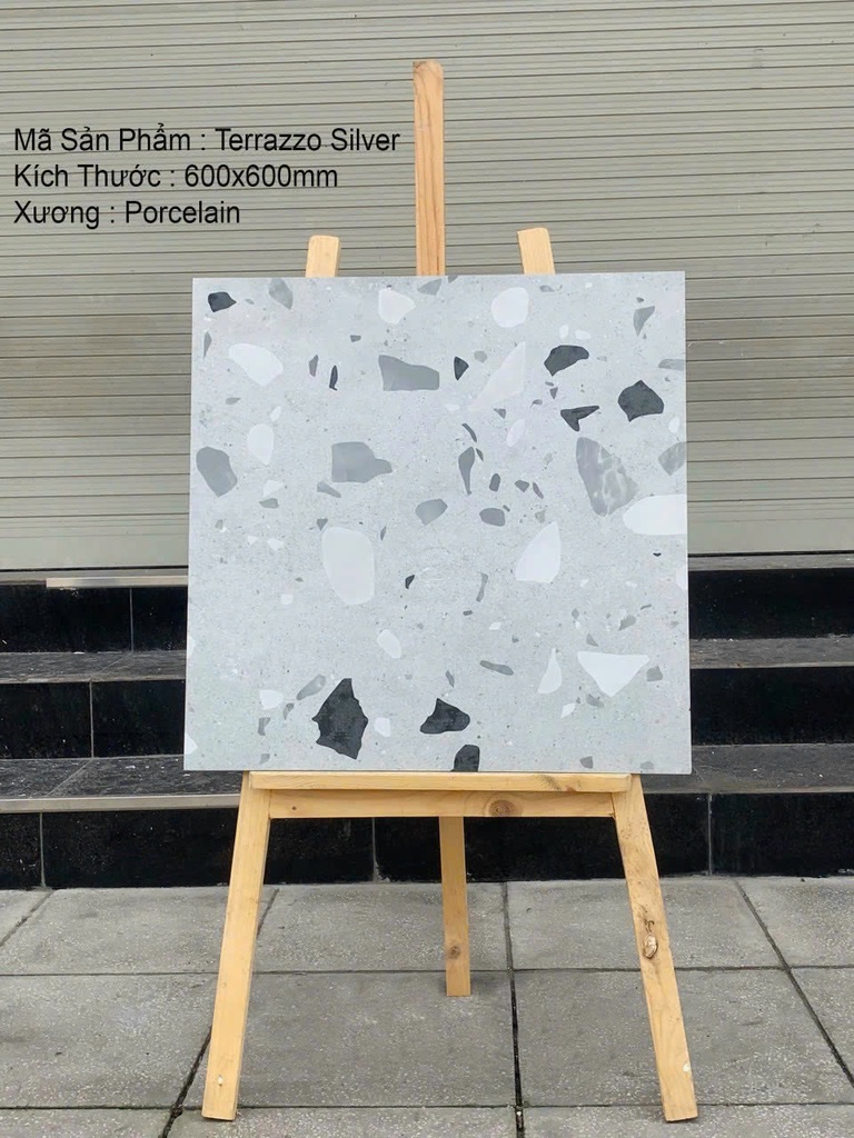 Gạch Ấn Độ 600x600  Terrazzo Silver