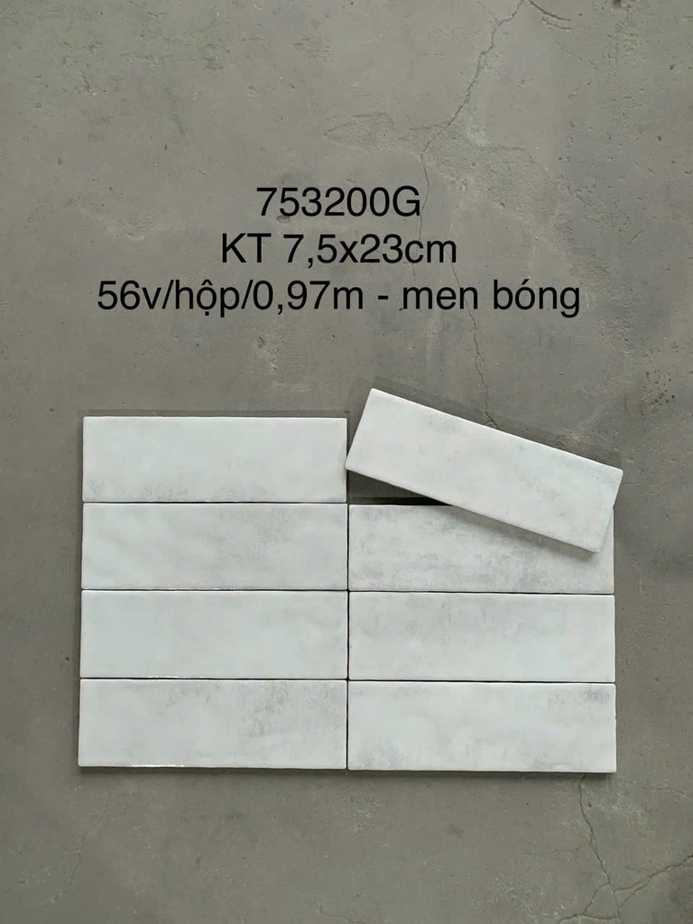 Gạch thẻ trắng men bóng KT 75x230mm (1h/0.97m/56v/17.5kg) LAN752300G