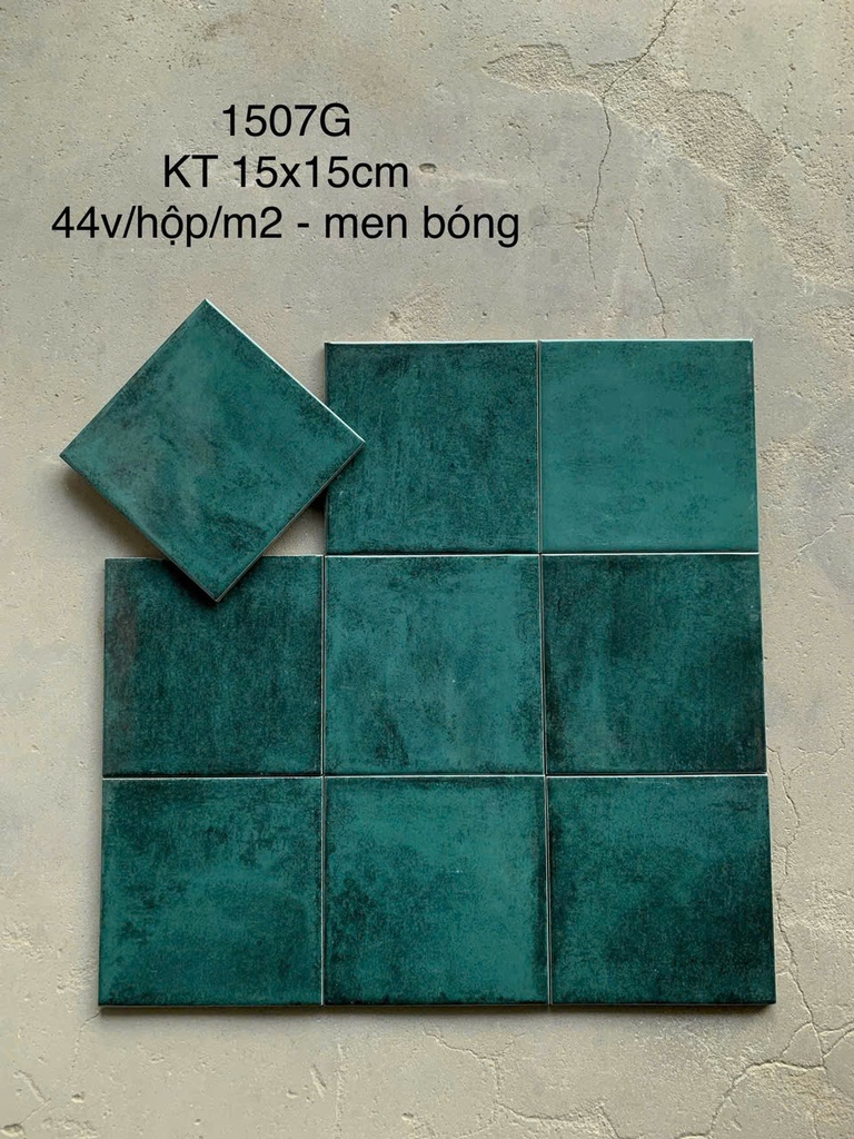 Gạch thẻ xanh men bóng KT 150x150mm (1h/1m/44v/17.5kg) HCM