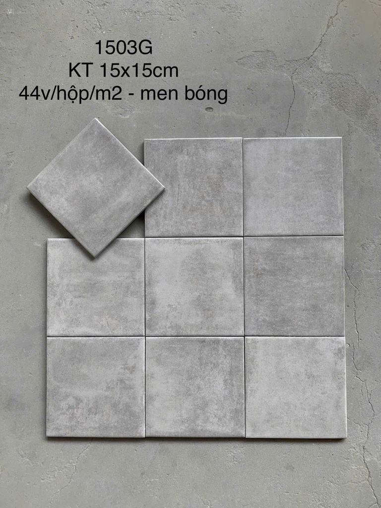 Gạch thẻ xám men bóng KT 150x150mm (1h/1m/44v/17.5kg) 1503G
