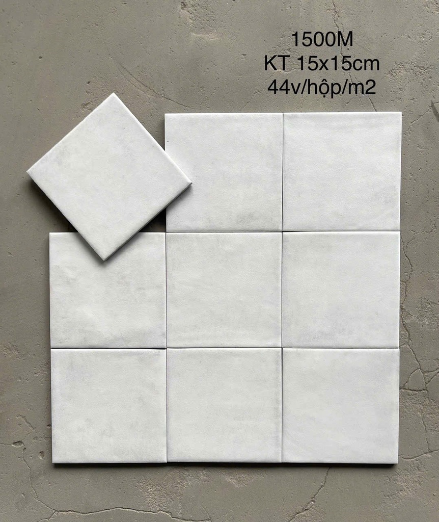 Gạch thẻ trắng men mờ KT 150x150mm (1h/1m/44v/17.5kg) 1500M