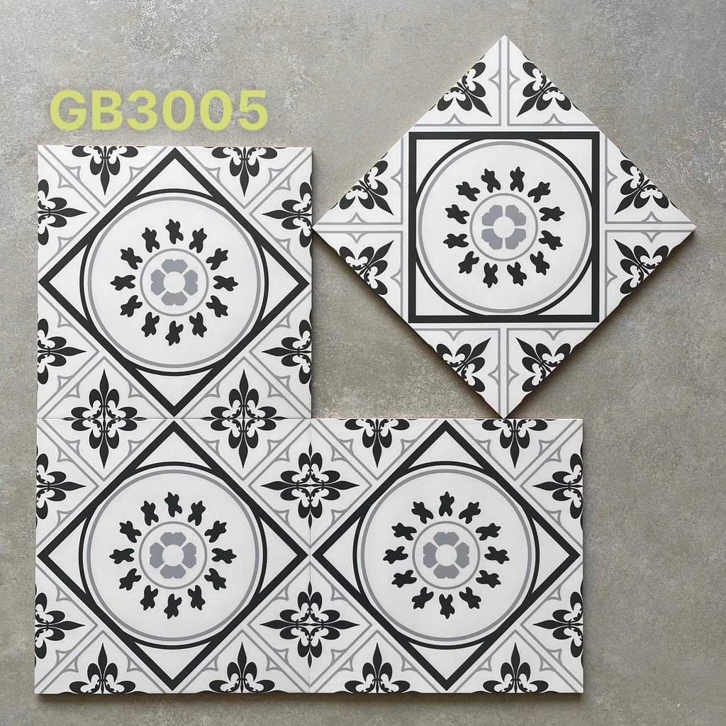 Gạch bông Việt Nam, men mờ xương porcelain, KT 300x300mm, GB3005 (1 hộp/11 viên/1m2)