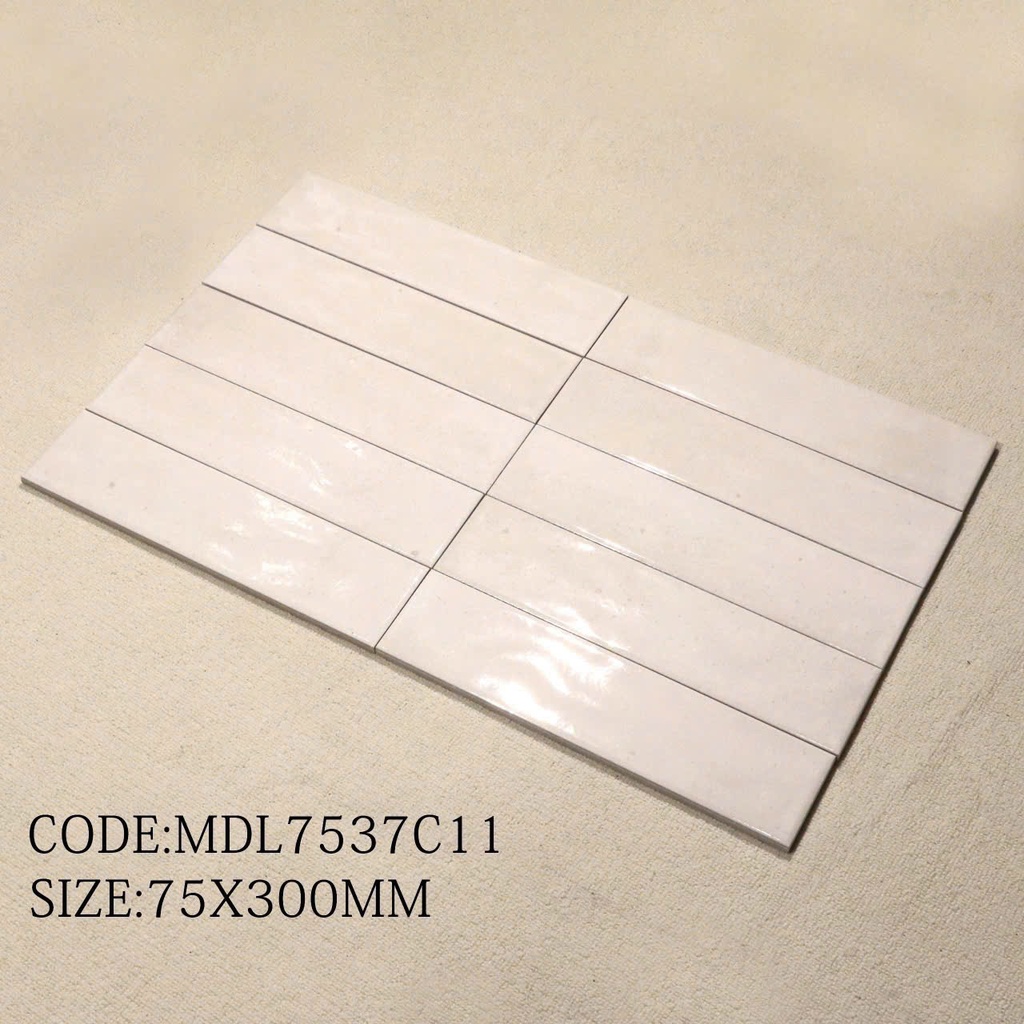 Gạch thẻ Trung Quốc, Kem bóng lượn, KT 75x300 mm, MDL7537C11 (1 hộp/ 44 viên/ 1m2)