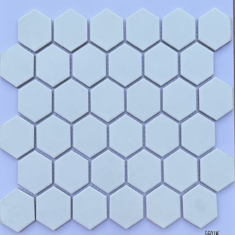 Gạch mosaic lục giác trắng mờ