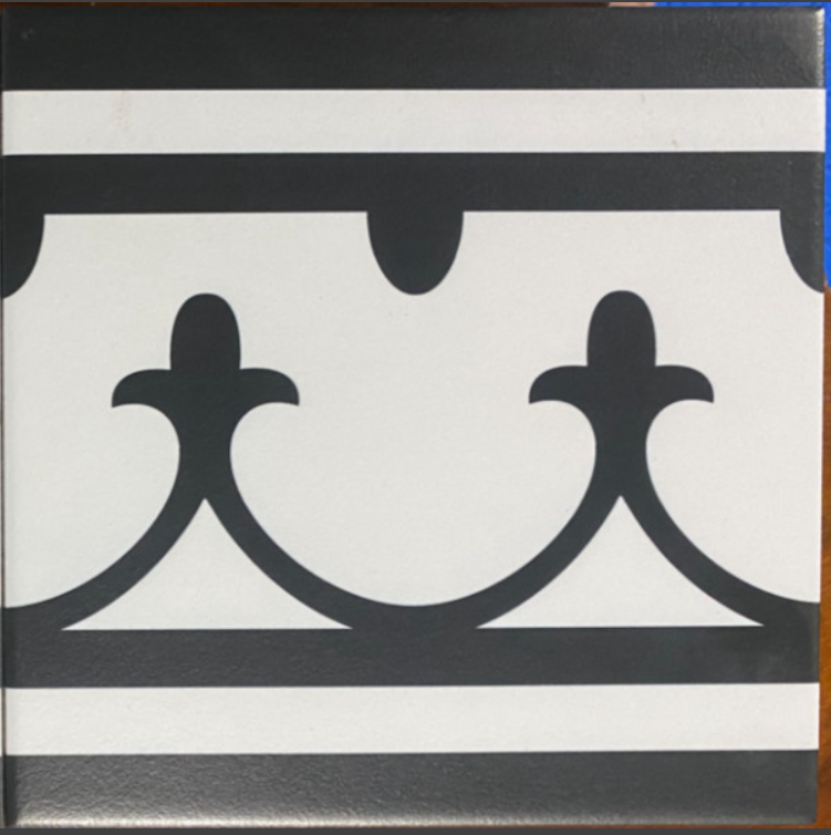 Gạch Bông Trung Quốc, men mờ xương porcelain, KT 200x200mm, Viền Móc Câu 2003B (1 hộp/25 viên/1m2)