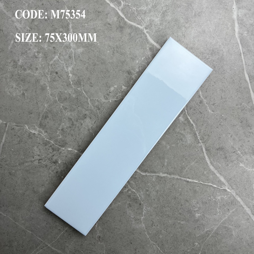 Gạch thẻ Việt Nam, Xanh nhạt bóng phẳng, KT 75x300 mm, STA75354_S, Hàng Ưu (1 hộp/ 50 viên/ 1.125m2)