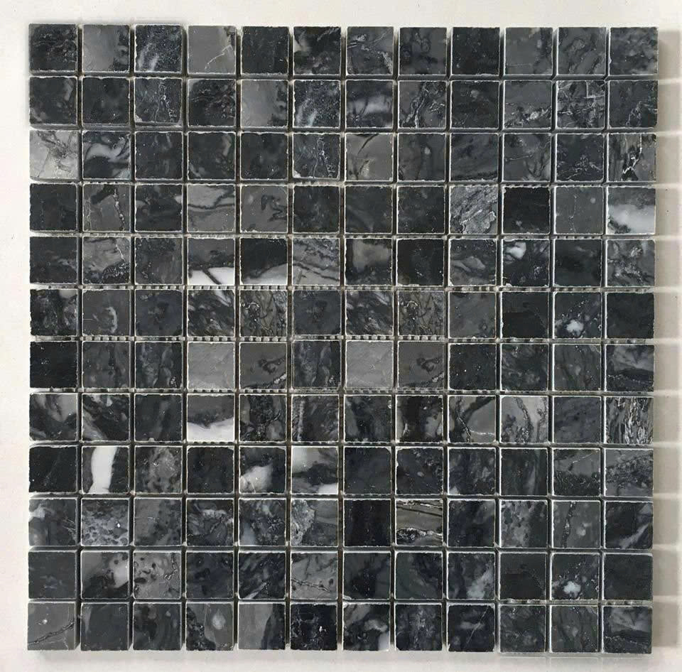 Gạch mosaic đá tự nhiên đen vân trắng, mã 23PV009, Kt vỉ 300x300mm 