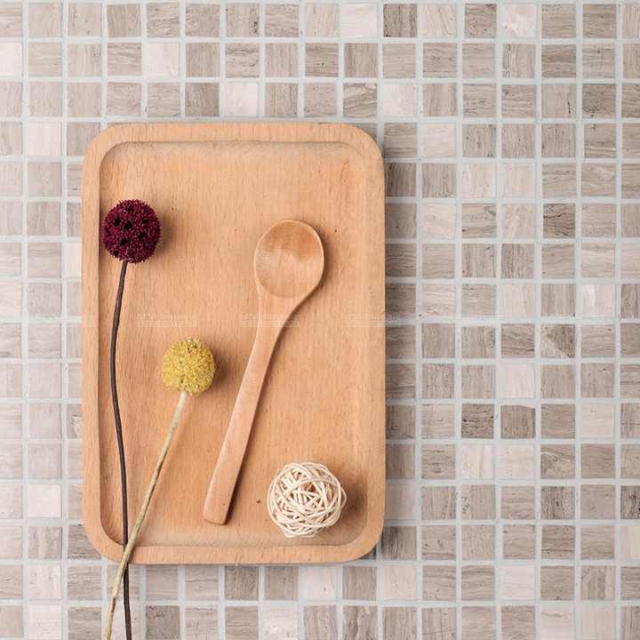 Gạch Mosaic đá cẩm thạch Emperador hình vuông đánh bóng 15x15mm, ốp tường và sàn phòng tắm khách sạn