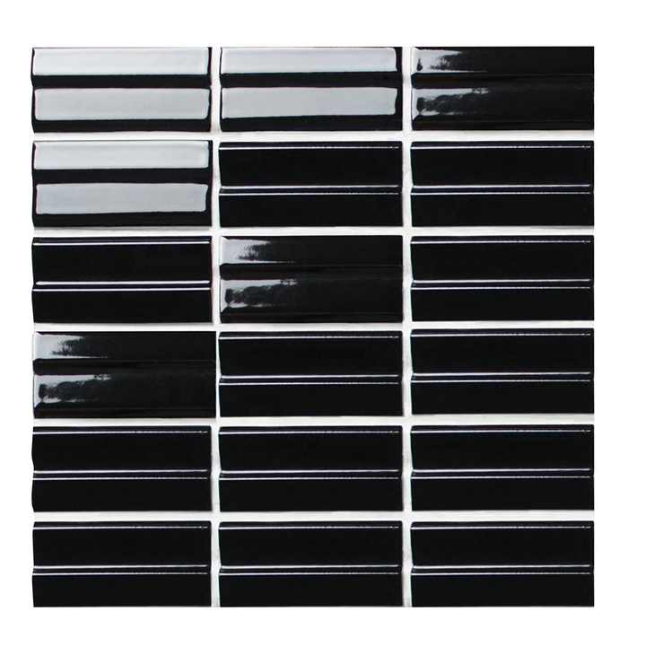Gạch ốp tường lát mosaic men sứ hình dạng không đều màu đen trang trí nhà cửa cao cấp