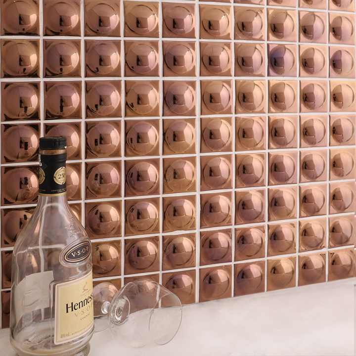 Gạch MOSAIC men sứ kim loại tròn ốp tường mạ vàng hồng giá sỉ nhà máy MM-Mosaic dự án khách sạn