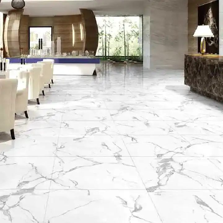 Gạch lát nền phòng khách 60x60 Piso Porcelanato mầu trắng vân đá cẩm thạch