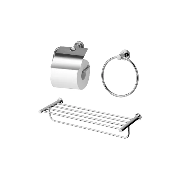 Bộ 3 sản phẩm L: lô đựng giấy vệ sinh, vòng treo khăn & thanh vắt khăn 2 tầng YS406N3V