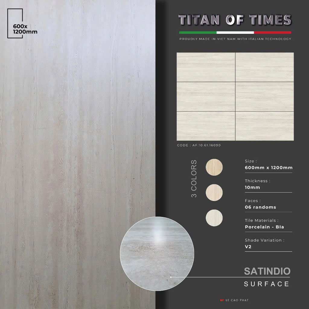 Gạch 60x120 dày 10 ly Mờ mịn SatinDio cao cấp AF.10.61.16090