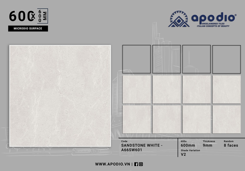 Gạch ốp lát Apodio A66SW601 (Matt tinh thể)