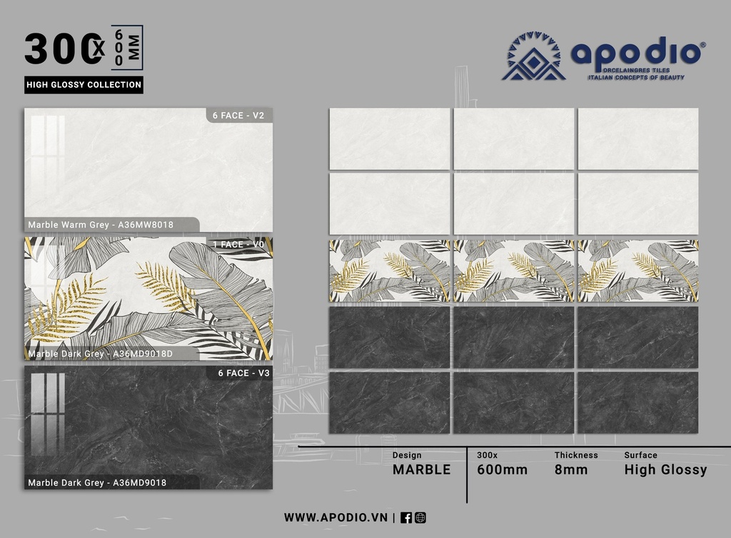 Gạch ốp lát Apodio A36MW8018 MD9018D MD9018 (Bóng vi tinh)