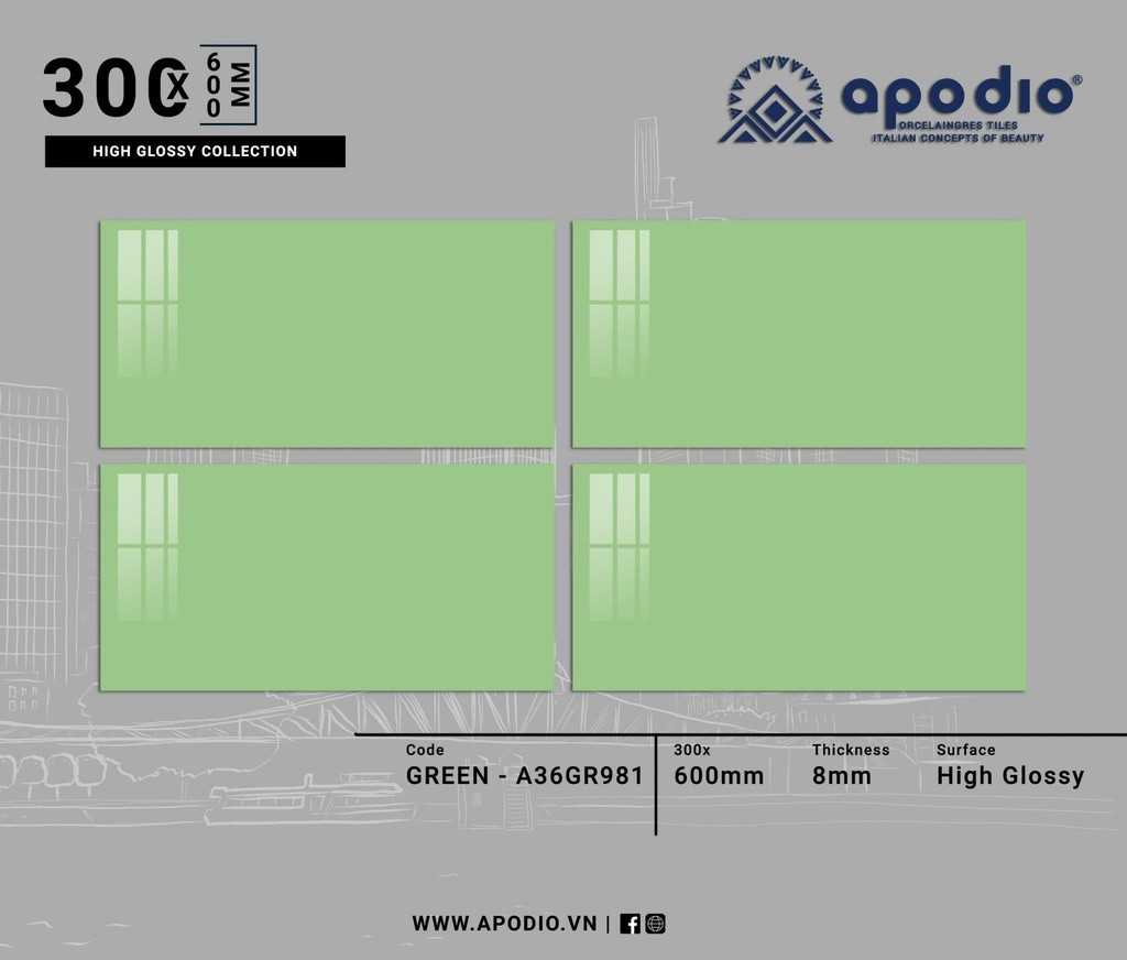 Gạch ốp lát Apodio KT 30x60 mã A36GR981 - Bóng