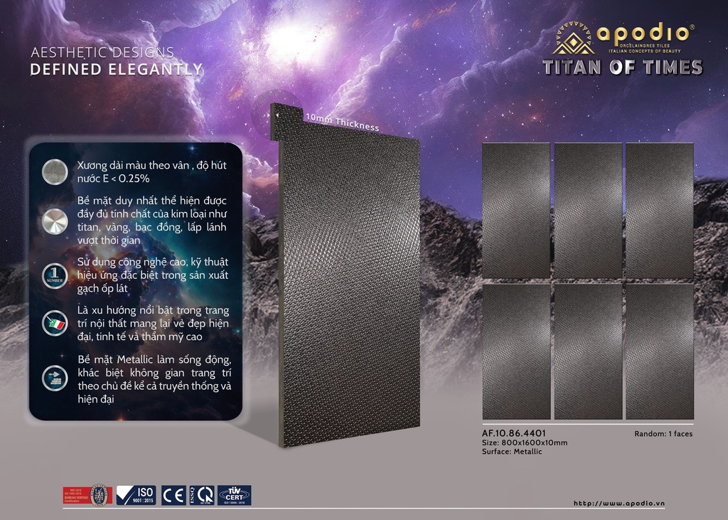 Gạch ốp lát Apodio 80x160 AF.10.86.4401 - Metallic