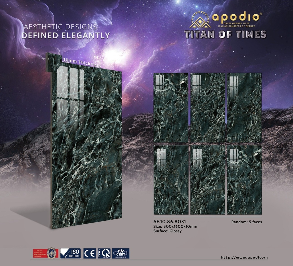 Gạch ốp lát Apodio 80x160 AF.10.86.8031 (Alpi Verde Marble)