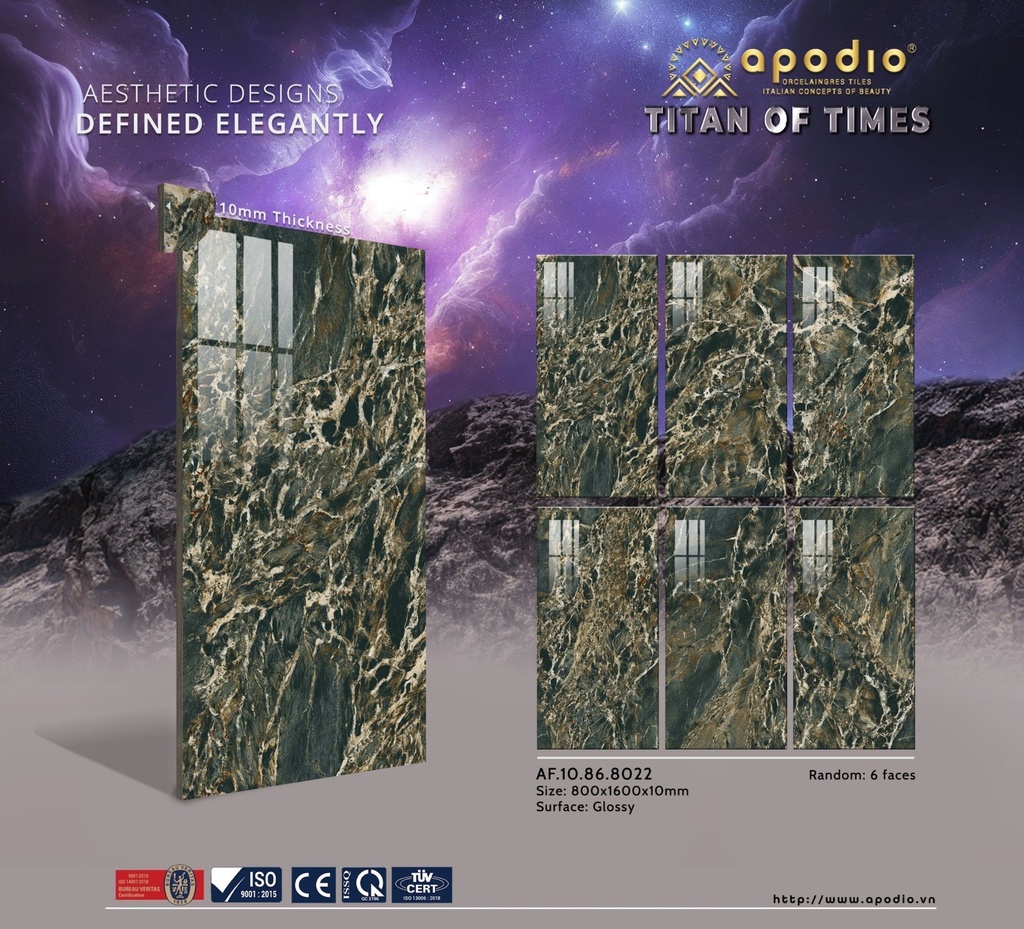 Gạch ốp lát Apodio 80x160 AF.10.86.8022 (Alpi Verde Marble)