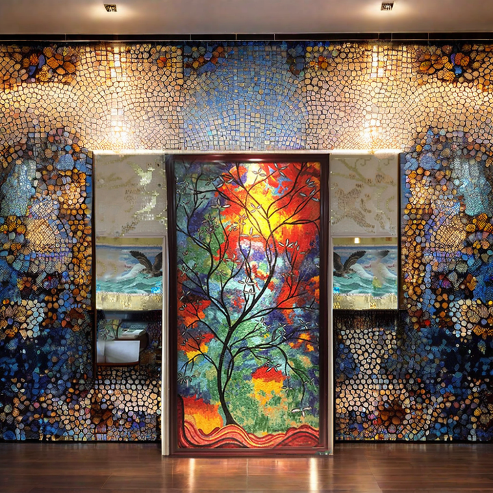 Gạch ốp tường mOSAIC kính nghệ thuật họa tiết bất quy tắc hiện đại có thiết kế hoa