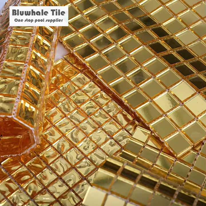 Gạch kính bể bơi vật liệu xây dựng hiện đại màu vàng óng ánh hình vuông