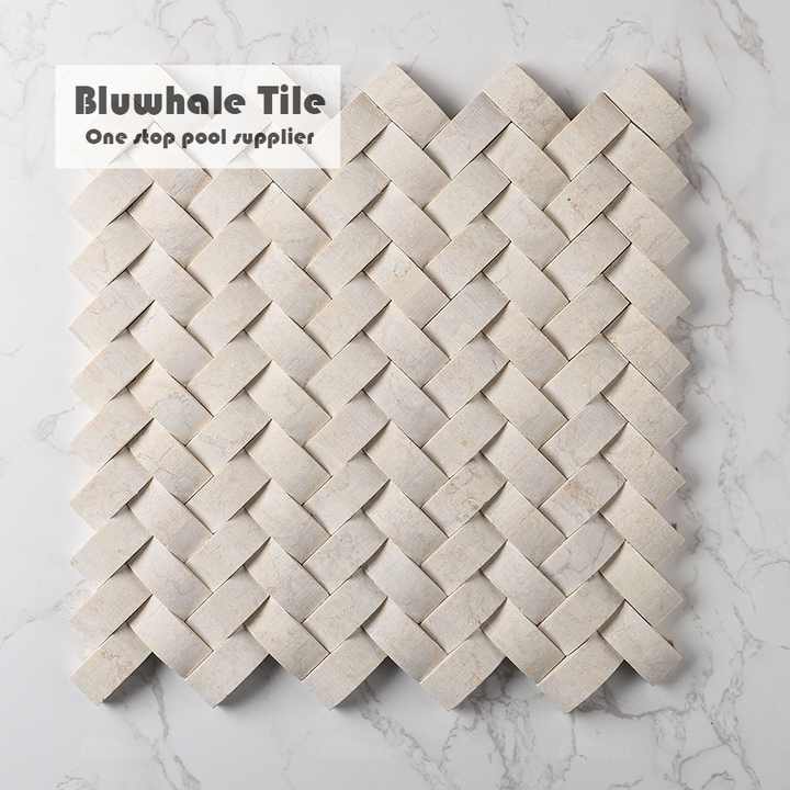 Gạch khảm đá tự nhiên mài phun nước Bluwhale Tile xưởng Phật Sơn 1x2 inch kiểu xương cá