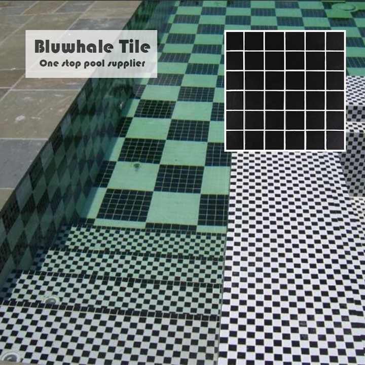 Gạch Mosaic Hồ Bơi Bluwhale Đa Năng Tiêu Chuẩn Quốc Tế 48x48mm Bóng Mịn Màu Đen