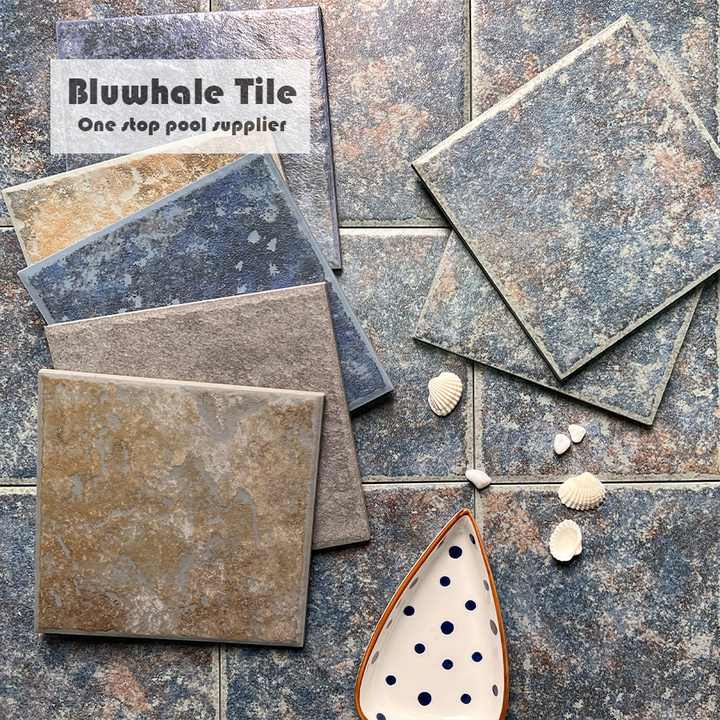 Gạch hồ bơi Bluwhale chống trơn in phun màu cổ điển mờ hình vuông lớn 6c6
