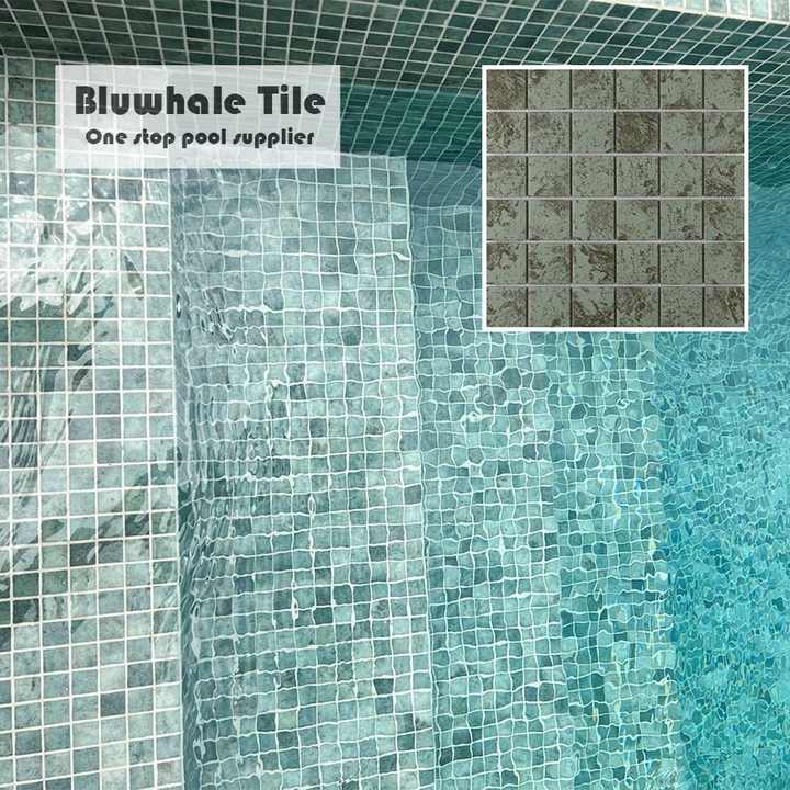 Gạch Mosaic Gốm Sứ Hình Vuông Bluwhale 48x48mm, Mặt Đá Marble Tự Nhiên, Màu Xanh Bali