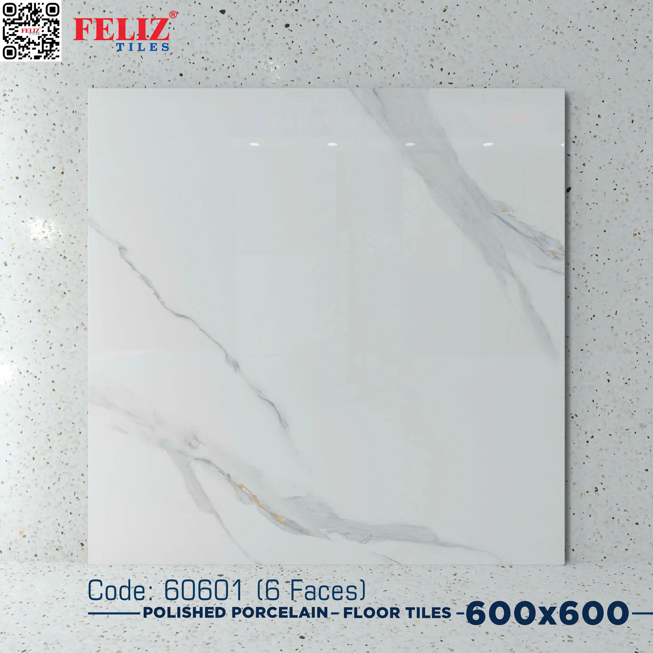 Gạch lát Việt Nam, Xương đá trắng bóng, 60601, KT 600x600mm (4 viên/thùng/1,44m2)