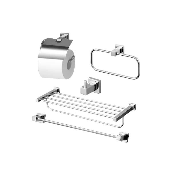 Bộ 5 sản phẩm L: lô đựng giấy vệ sinh, vòng treo khăn, móc áo, thanh vắt khăn & thanh vắt khăn 2 tầng YS408N5V